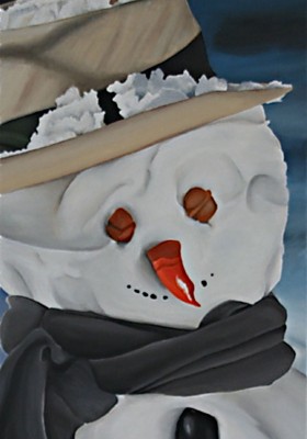 Schneemann mit Schal und Hut